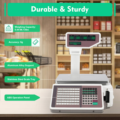 Multifunctional Commercial Label Printing Scale LCD screen 66.13lbs Max Weighing