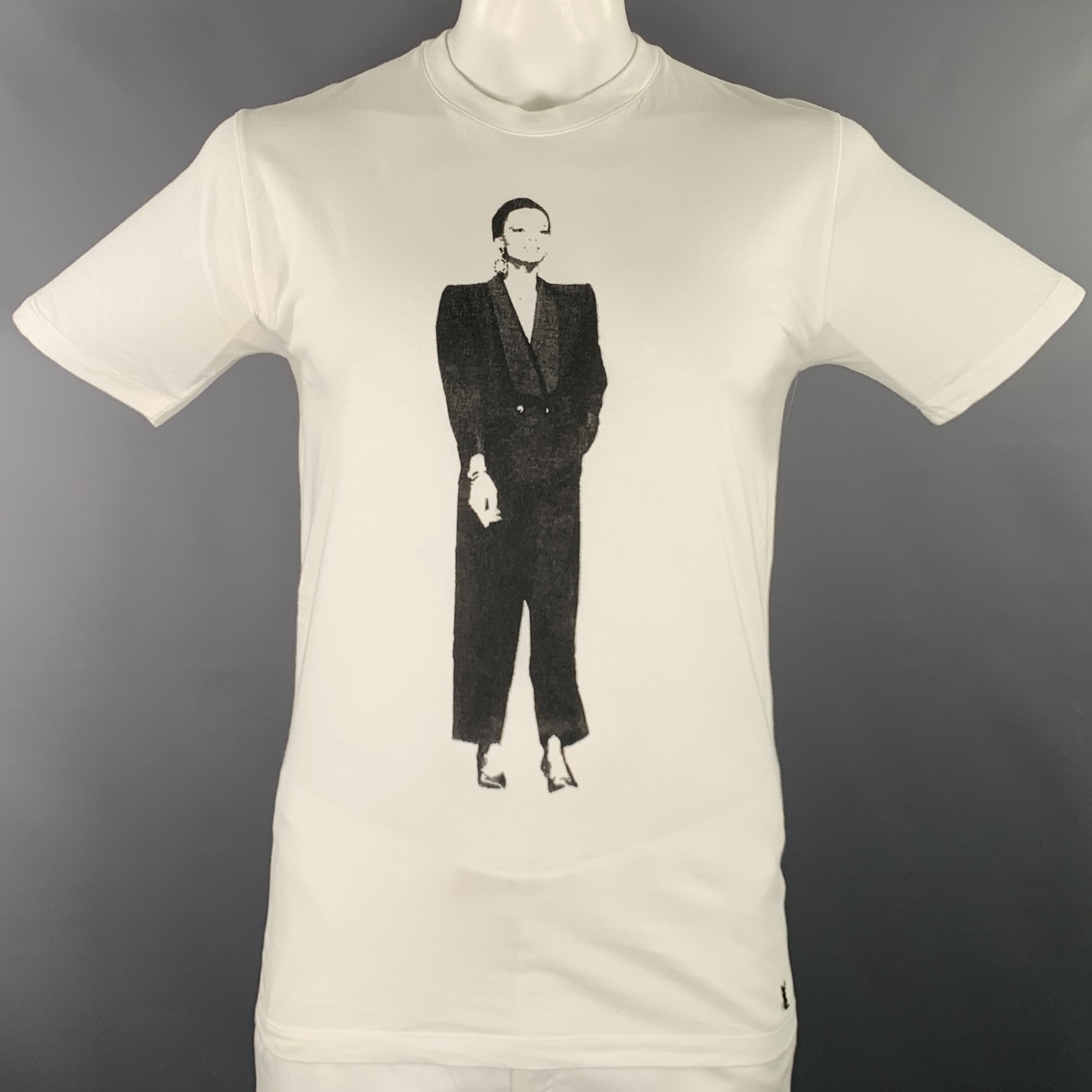 T shirt manica corta cotone figure bianche nere YVES SAINT LAURENT rara taglia L