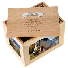 Custom Deceased Horse  Pony Large Oak Keepsake Memorial Photo Frame Memory Box