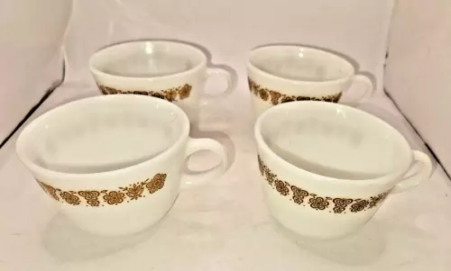 Set Of 4 Vintage Pyrex Corning Ware Corelle Butterfly Gold Coffee Cups kitchen