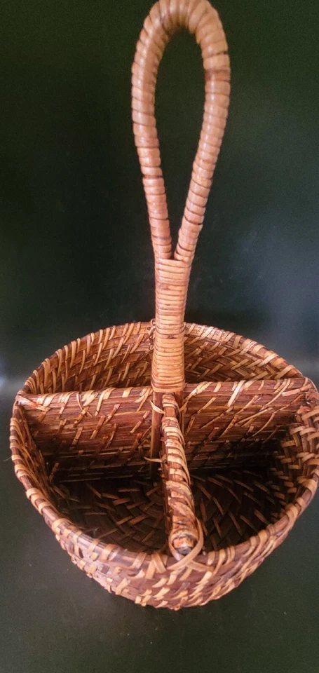 Pottery Barn Artifacts Handwoven Round Rattan Flatware Caddy Natural Foto 4 de 4