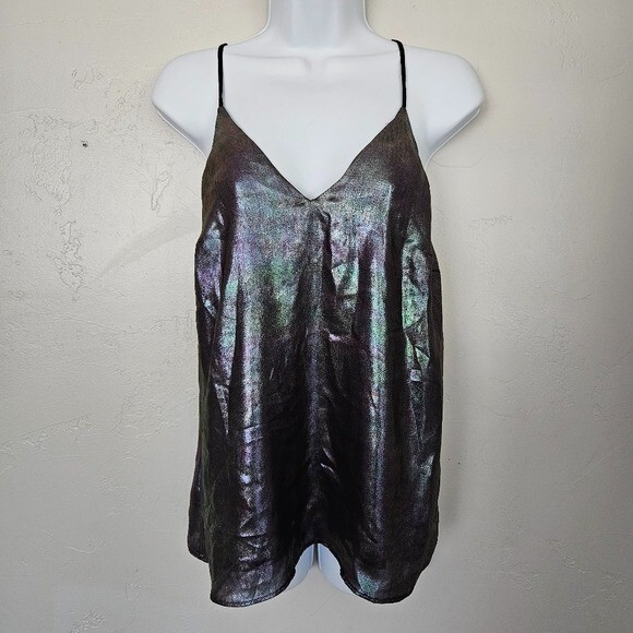 ALTRA & Other Stories camicetta senza maniche da donna nera iridescente luccicante canotta