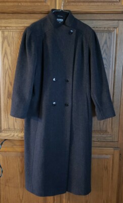 KAREN  WOMEN'S BLACK LONG WINTER COAT SIZE 14 MADE IN POLAND -PRE-OWNED