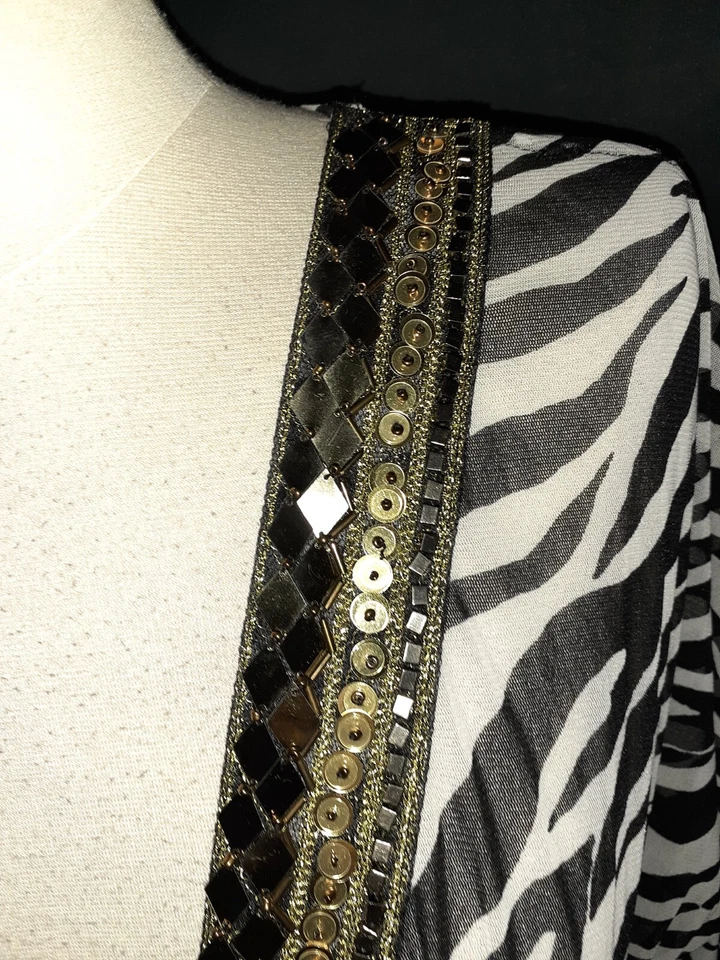 INC International Concepts Talla XL Traje de Baño Cubierta Negro Blanco Estampado Animal Lentejuelas Foto 2 de 4