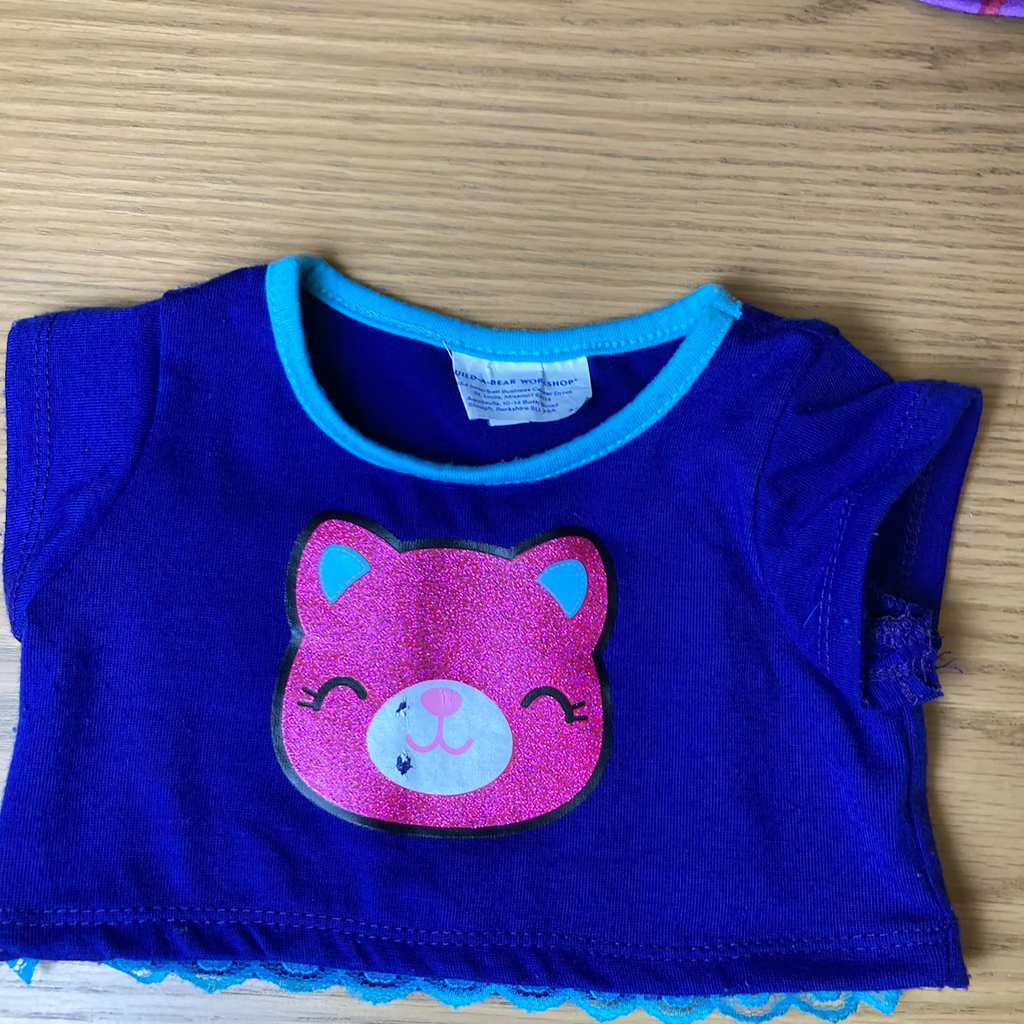 Dark Blue with Pink Cat Tee Top Shirt for BABW Build A Bear Workshop