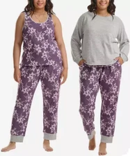 Live Love Lounge Cozy Floral 3-piece Lounge Plum PJ Set by Karen Neuburger XL