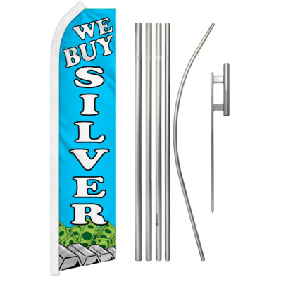 We Buy Silver Swooper Flutter Feather Advertising Flag Pole Kit Se Compra Plata