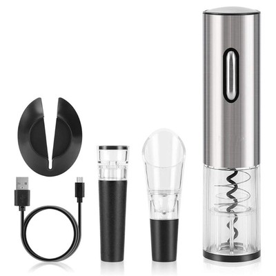 4 in 1 Electric Red Wine Bottle Opener Automatic Corkscrew Foil Cutter USB Cable