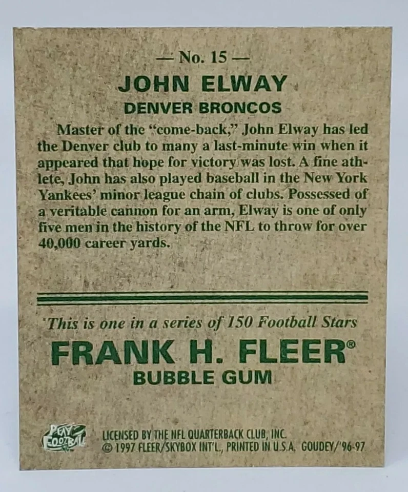 1997 Fleer Goudey  #15 John Elway  - Image 2 of 2