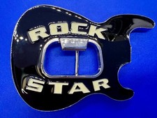 Rock Star Musician Guitar Body with Bottle Opener Black Enameled Belt Buckle