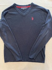 U.S. Polo Assn. Sweater Mens Large Navy Blue Pullover V-Neck Preppy