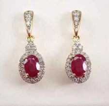 2Ct Lab Created Diamond Ruby Halo Drop/Dangle Earrings 14k Yellow Gold Plated