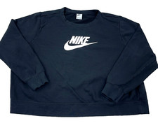 Nike Sweatshirt Women 2X Black Crew Neck Sweater Cropped Crop Top Swoosh Plus