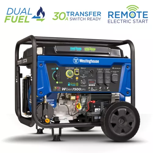 Westinghouse Open Box 9500W Dual Fuel Portable Generator, CO Sensor