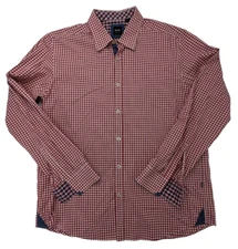 Hugo Boss Shirt Mens XL Red Gingham LS Casual Point Collar Contrast Cuffs