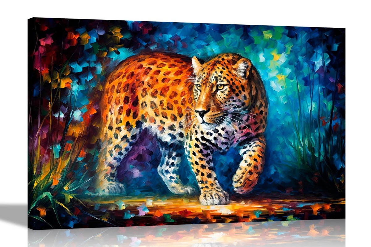 Leopard in Forest Abstract Canvas Wall Art Colourful Pictures
