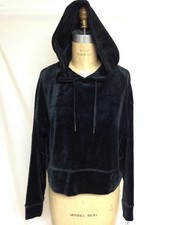 Calvin Klein Velour Cropped Hoodie Black PF7T2771 NWT