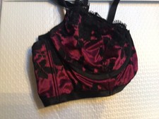 Torrid Curve Black Mesh  Red Flower Longline Underwire Bra size 2 38/42 D/DD 