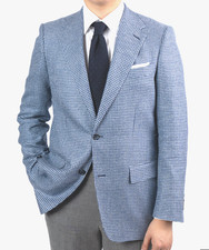 2025 RALPH LAUREN Blue Houndstooth Sport Coat Suit Blazer 42L Wool Silk