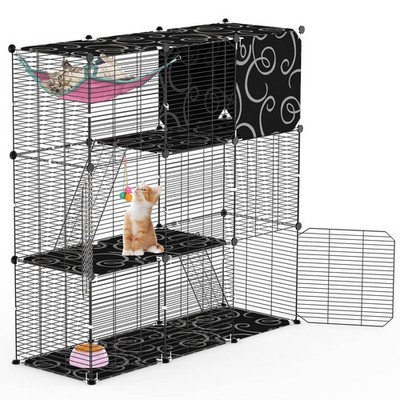 3-Tier Cat Cage Enclosure Indoor Cat Cage Playpen With Hammock Toy Ball Ladder D