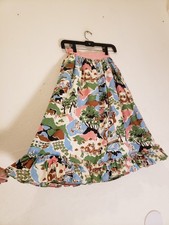 Vtg 40s Farm Scene Print Skirt AS IS For Repair Novelty Cotton XXS