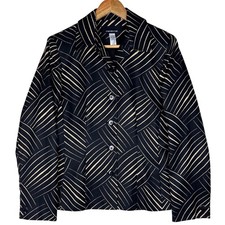 Jones New York Blazer Geometric Silk Blend Career Womens 8 Black Cream Office