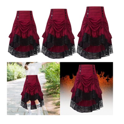 Damen Gothic Rock Steampunk Rock Langer Maxirock Uniform Lässig Y2K Steam Punk