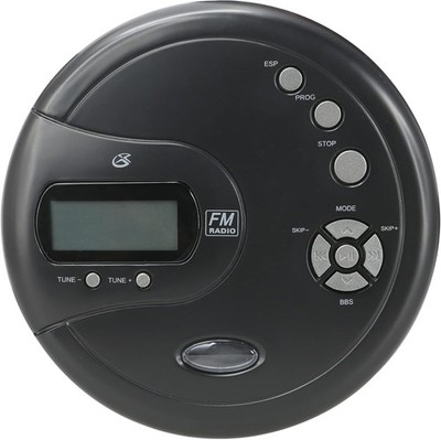 PC332B Portable CD Player with FM Radio, Anti-Skip, and Stereo Earbuds - Black