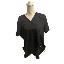 Cherokee Women  s Mock Wrap Black Scrub Top Size XL