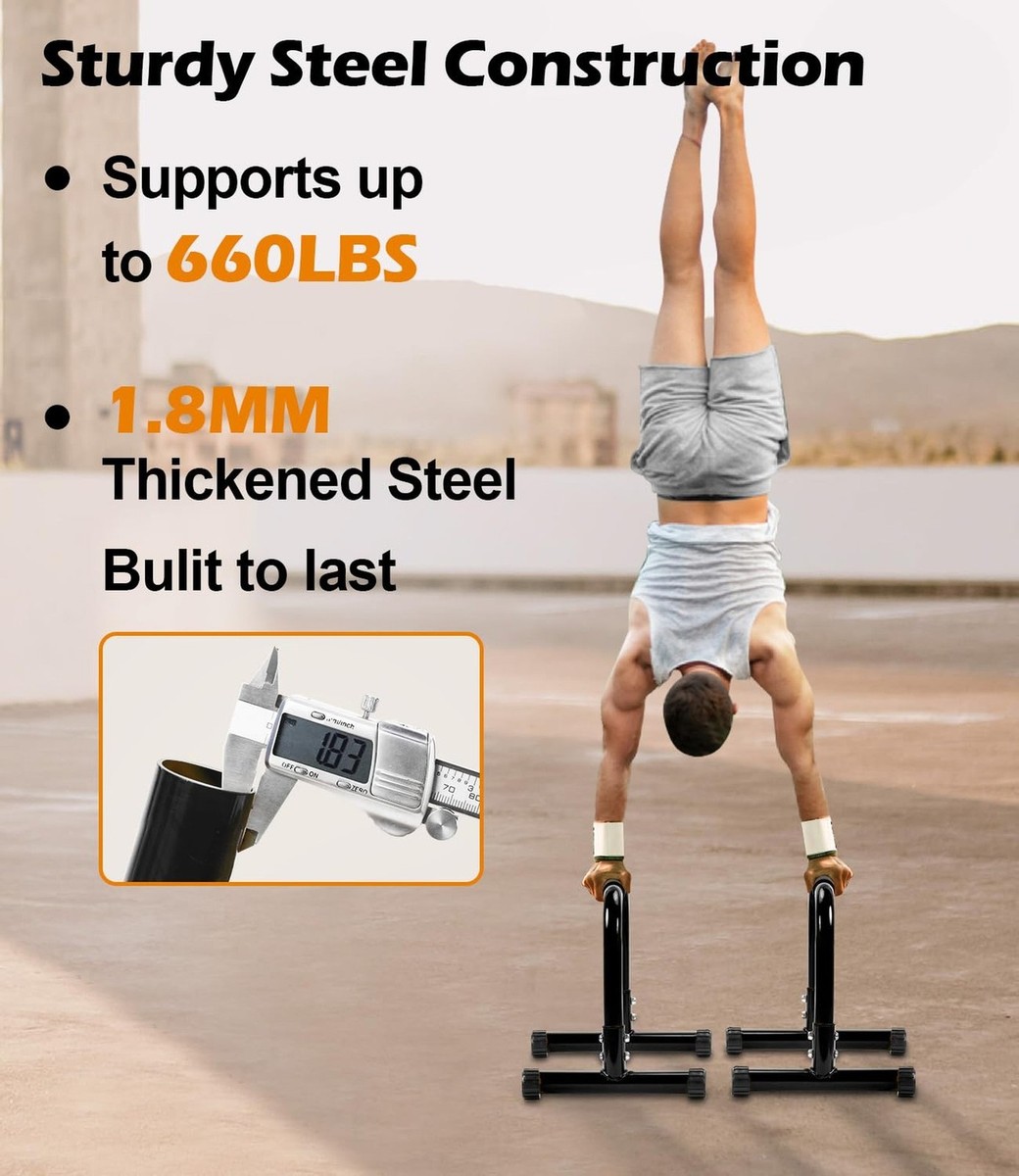 TABEKE Push Up Bar, 14'' High Steel Parallettes Dip Bar with