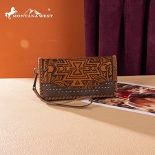 Montana West Brown Tooled Aztec Wristlet Wallet