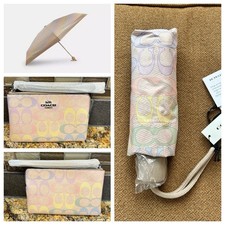 NWT Coach Corner Zip Wristlet  Mini Umbrella Rainbow Signature Canvas