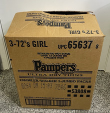 Vintage Pampers Ultra Dry Thins For Girls Diaper Box 14x13x17 Empty Box