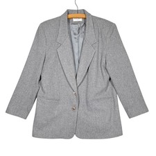 Vtg Alfred Dunner Womens Blazer Jacket Gray Double Button Sz 14 Lined USA FLAWS