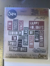 Sizzix Thinlits 16-Dies Set Tim Holtz Alterations Holiday Phrases