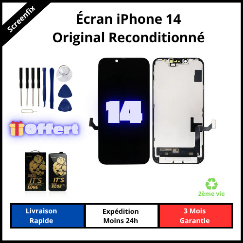 Écran iPhone 14 reconditionné + kit de réparation + Verre trempé
