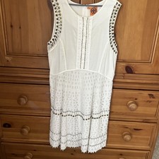 Tory Burch Womens Sz 6 White Sleeveless Studded Cutwork Mini Dress Summer Resort