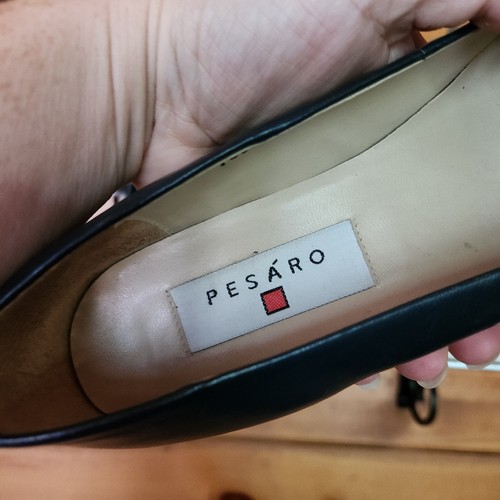 Pesaro Lenore Vintage 90s Y2K Navy Blue Leather Square Toe Pump Heel Shoes Sz 6M - Picture 11 of 11