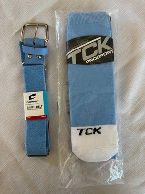 TCK PROSPORT SOFTBALL SOCKS AND CHAMPRO BELT COMBO SET COLUMBIA BLUE BRAND NEW