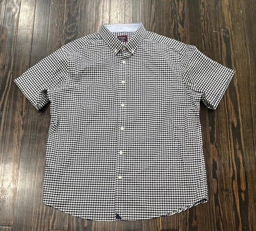 Untuckit Short Sleeve Button Down Shirt Men’s XL Plaid Blue White Cotton