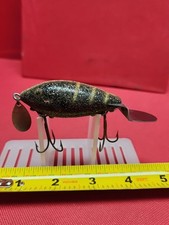 Vintage Heddon Wooden Go-Deeper Crab Fishing Lure RARE Black / White Heavy Glitt