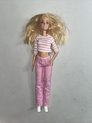 Barbie Mattel 11.5'' Blonde Nurse Doll w White Pink Striped Crop Top & Pink Pants
