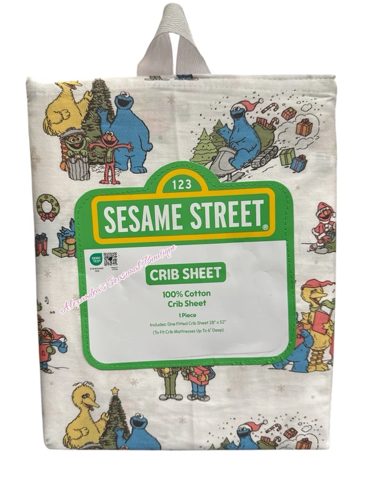 全新芝麻街圣诞婴儿床床单 Elmo、Cookie Monster、Big Bird 奥斯卡 — 第 2/4 张图片