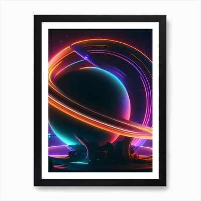 Saturn Neon Nights Space Art Print Framed Wall Art Poster Canvas Print Picture