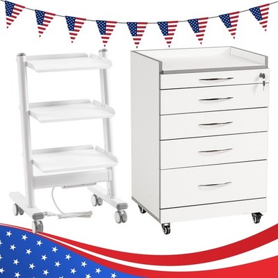 Dental 4 Drawers Cart Acrylic Mobile Wooden Cabinet/Trolley Cart with Socket US