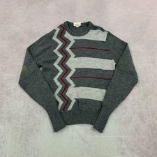 Vintage abstract knitted jumper Patterned Grandad chunky knit sweater Men's M