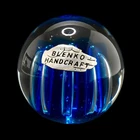 💠 Blenko Handcraft Blue Art Glass Paperweight Long Controlled Bubble Label