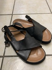 Black Leather cross Strap Buckle Ankle Sandals Kin Size 5