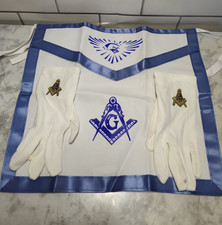 Mason Masonic Apron - Blue and White - With Ceremonial Gloves Read
