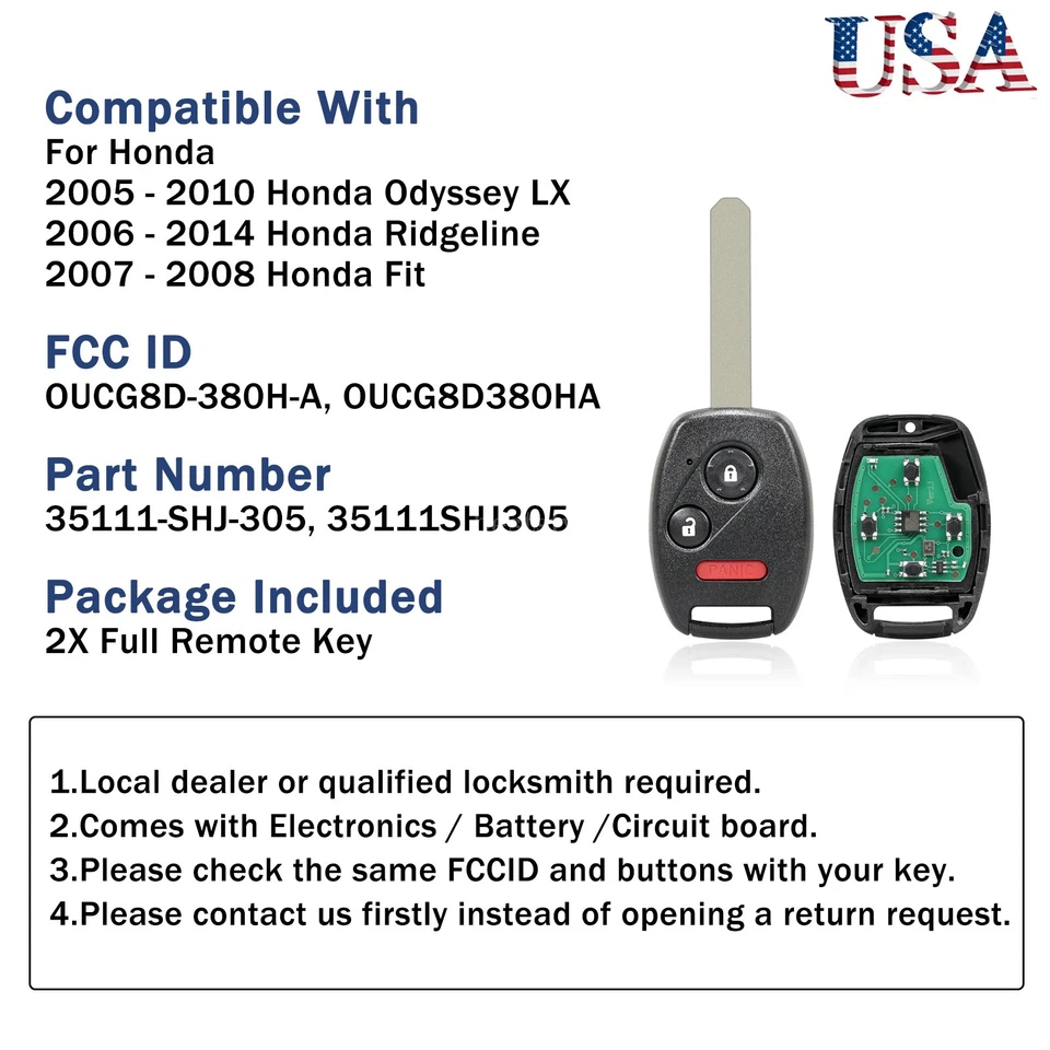 Mando a distancia 2 de repuesto para Honda Ridgeline 2006 2007 2008 2009 2010 2011 Foto 2 de 4